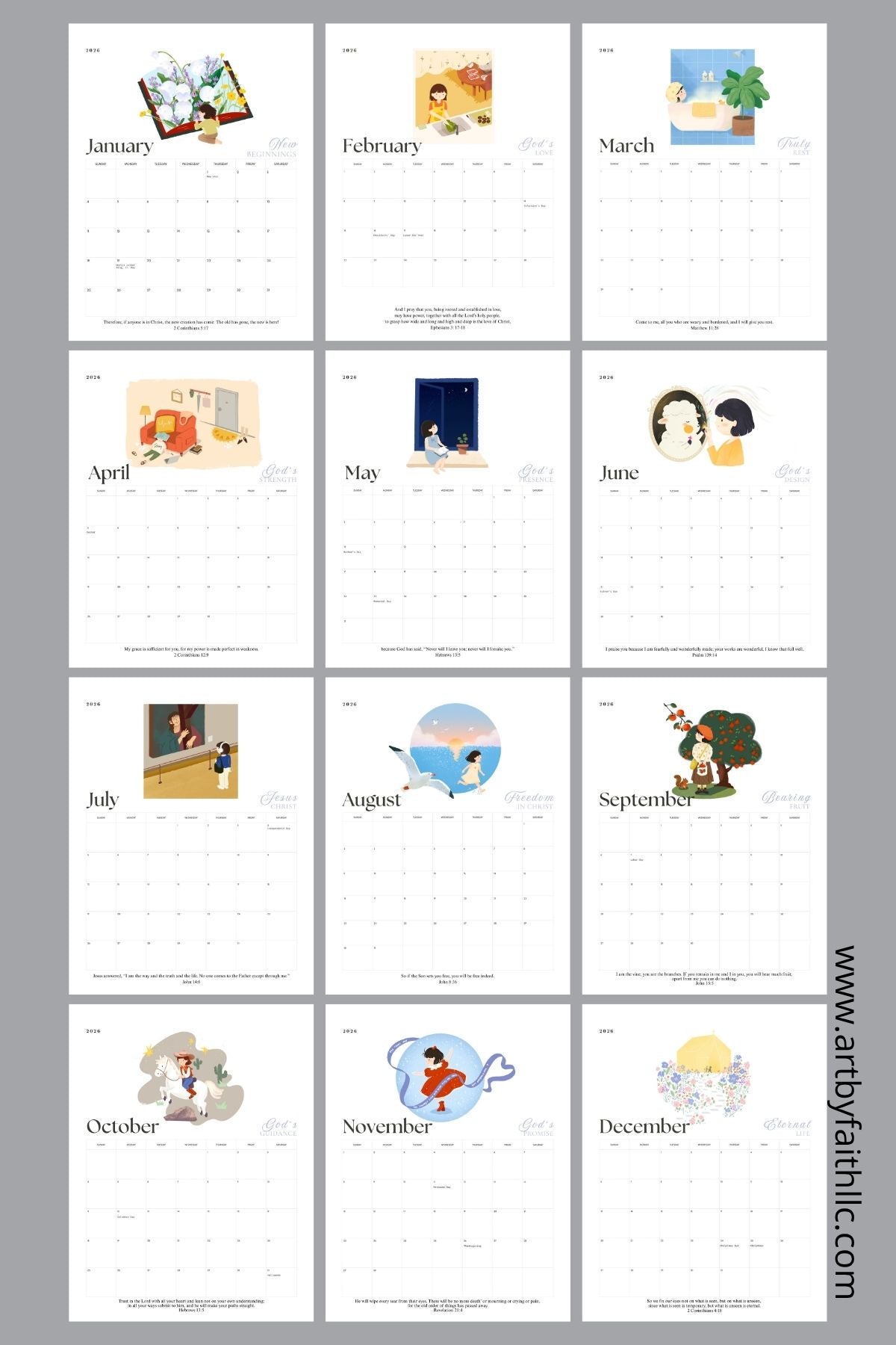 2026 Scripture Wall Calendar "Walk with God"