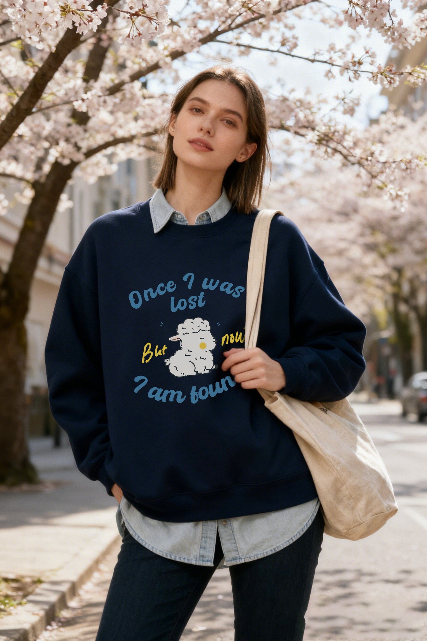 Crew Sweatshirt, Unisex, "Once I was lost"