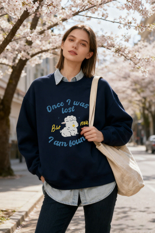 Crew Sweatshirt, Unisex, "Once I was lost"