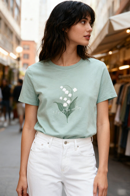 100%Cotton Women T-shirt, Lily of the Valley