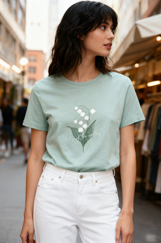 100%Cotton Women T-shirt, Lily of the Valley